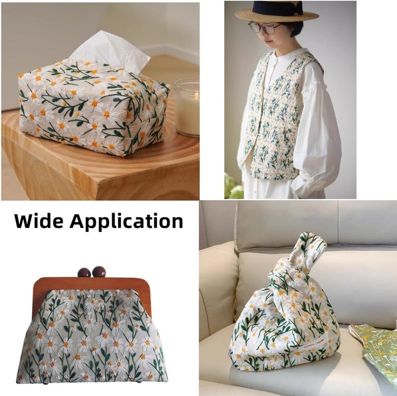 Primst 3D Daisy Embroidery Cotton Linen Fabric by The Yard for Sewing DIY Clothes Dress Tablecloth Bag Cushion Beige472 x 394 - Image 4