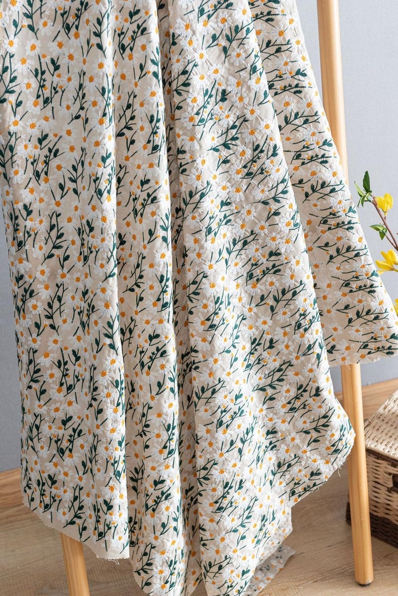 Primst 3D Daisy Embroidery Cotton Linen Fabric by The Yard for Sewing DIY Clothes Dress Tablecloth Bag Cushion Beige472 x 394 - Image 5
