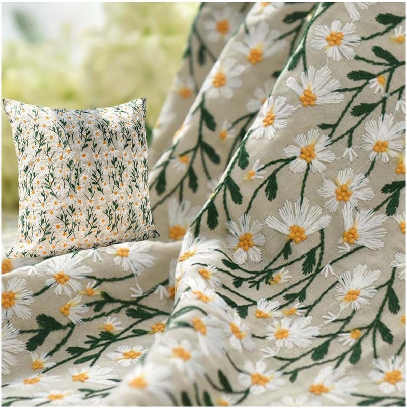 Primst 3D Daisy Embroidery Cotton Linen Fabric by The Yard for Sewing DIY Clothes Dress Tablecloth Bag Cushion Beige472 x 394 - Image 1