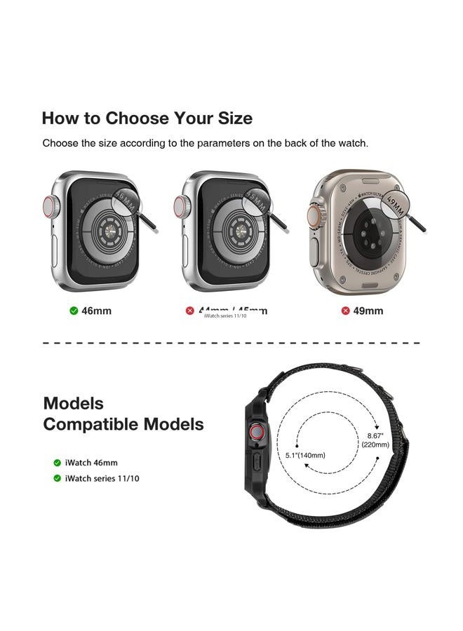SUNFWR Bands Compatible with Apple Watch 44mm 45mm 49mm with Case,Rugged Velcro Nylon Sport Apple Watch Starp with Protective Cover for iwatch Series 8/7/6/5/4 SE for Men, Black BlackTags, 44mm 45mm - Image 2