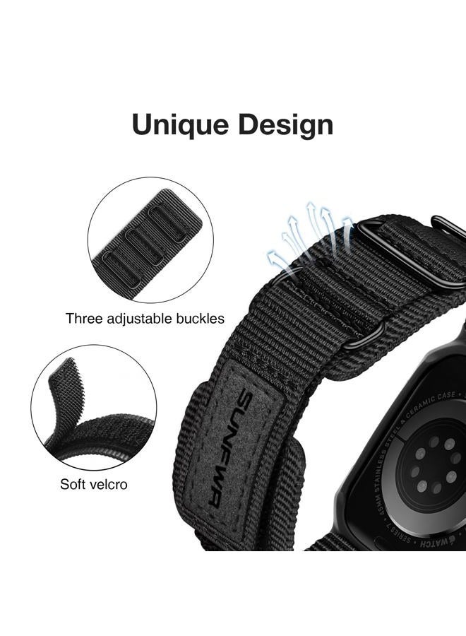 SUNFWR Bands Compatible with Apple Watch 44mm 45mm 49mm with Case,Rugged Velcro Nylon Sport Apple Watch Starp with Protective Cover for iwatch Series 8/7/6/5/4 SE for Men, Black BlackTags, 44mm 45mm - Image 3