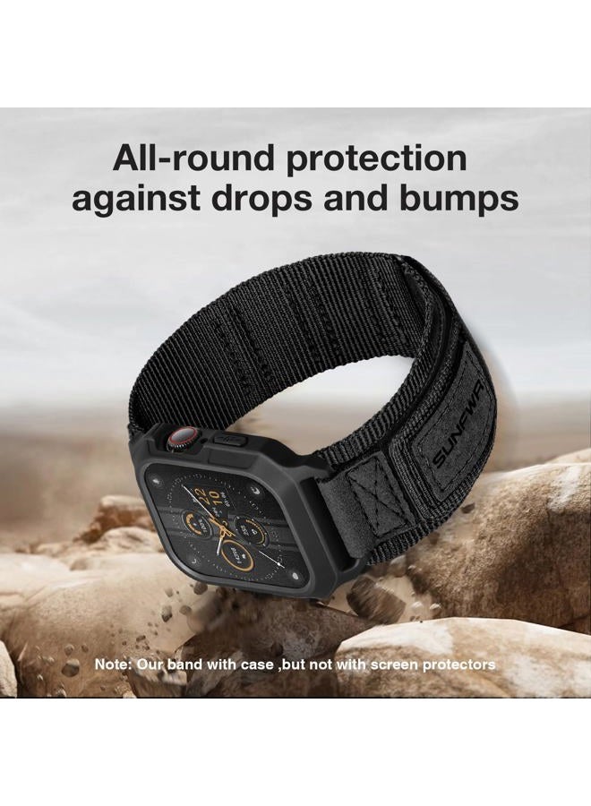 SUNFWR Bands Compatible with Apple Watch 44mm 45mm 49mm with Case,Rugged Velcro Nylon Sport Apple Watch Starp with Protective Cover for iwatch Series 8/7/6/5/4 SE for Men, Black BlackTags, 44mm 45mm - Image 5