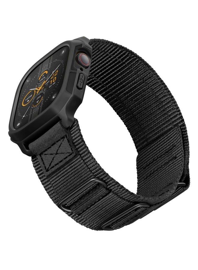 SUNFWR Bands Compatible with Apple Watch 44mm 45mm 49mm with Case,Rugged Velcro Nylon Sport Apple Watch Starp with Protective Cover for iwatch Series 8/7/6/5/4 SE for Men, Black BlackTags, 44mm 45mm - Image 1