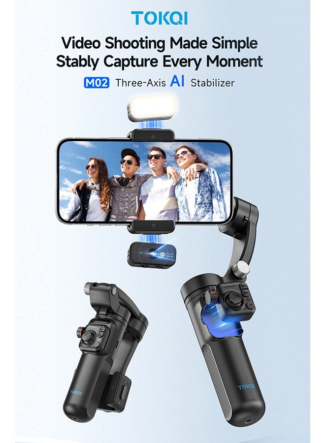 TOKQI Foldable 3-Axis Smartphone Gimbal Stabilizer With Wireless Control And Smart Tracking, Compatible With iOS And Android - Image 1