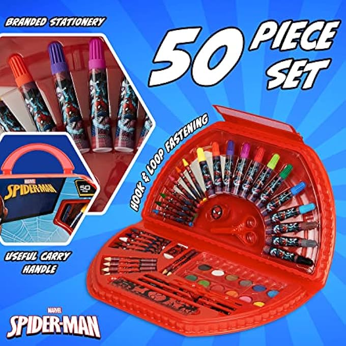 MARVEL KIDS ART SET FOR BOYS CRAFTS DRAWING AND PAINTING SETS FOR CHILDREN TRAVEL CASE 40 PLUS PIECES WATERCOLOUR PAINTS CRAYONS COLOURING PENCILS ART SUPPLIES SPIDERMAN GIFTS - Image 4