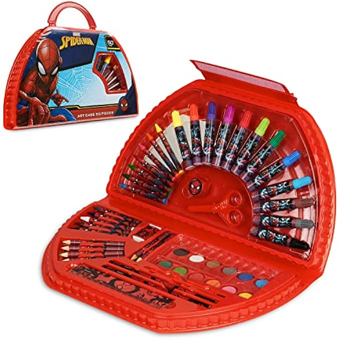 MARVEL KIDS ART SET FOR BOYS CRAFTS DRAWING AND PAINTING SETS FOR CHILDREN TRAVEL CASE 40 PLUS PIECES WATERCOLOUR PAINTS CRAYONS COLOURING PENCILS ART SUPPLIES SPIDERMAN GIFTS - Image 1