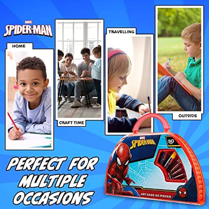 MARVEL KIDS ART SET FOR BOYS CRAFTS DRAWING AND PAINTING SETS FOR CHILDREN TRAVEL CASE 40 PLUS PIECES WATERCOLOUR PAINTS CRAYONS COLOURING PENCILS ART SUPPLIES SPIDERMAN GIFTS - Image 5