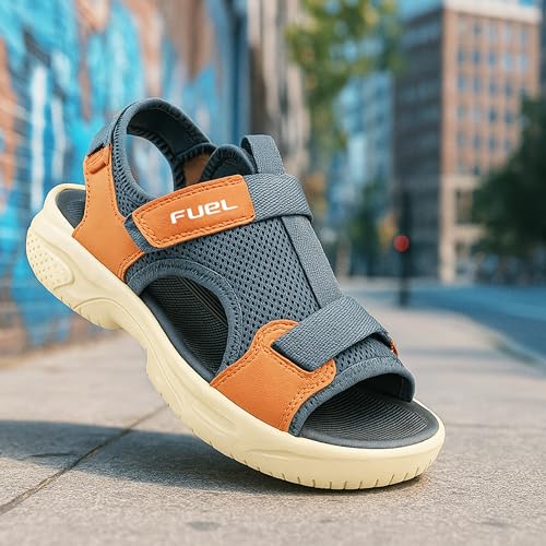 FUEL Gabbroo Comfortable & Lightweight Casual Sports Sandals for Mens with Anti-Skid & Flexible EVA Sole for Running, Walking (Grey-Tan,7UK) - Image 4
