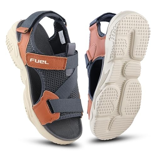 FUEL Gabbroo Comfortable & Lightweight Casual Sports Sandals for Mens with Anti-Skid & Flexible EVA Sole for Running, Walking (Grey-Tan,7UK) - Image 1