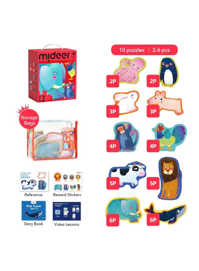 MiDeer Level Up! Puzzles with Storage Bag – Level 1: Animals (2 to 6 Pieces) | 10 Animal-Themed Puzzles | Progressive Difficulty for Toddlers 2+  - Image 3