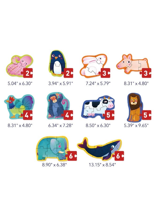 MiDeer Level Up! Puzzles with Storage Bag – Level 1: Animals (2 to 6 Pieces) | 10 Animal-Themed Puzzles | Progressive Difficulty for Toddlers 2+  - Image 2