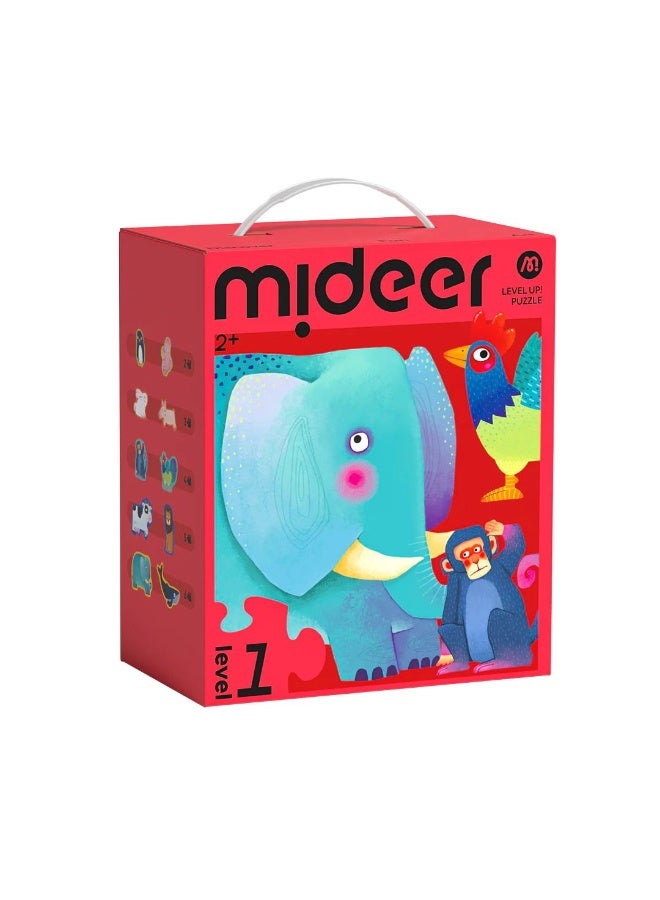 MiDeer Level Up! Puzzles with Storage Bag – Level 1: Animals (2 to 6 Pieces) | 10 Animal-Themed Puzzles | Progressive Difficulty for Toddlers 2+  - Image 1