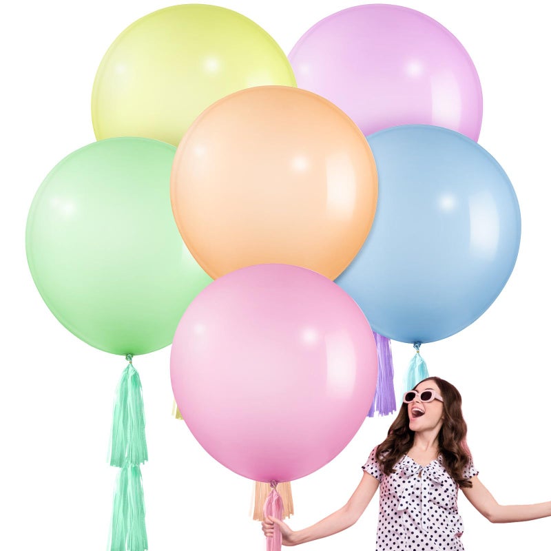Gejoy 12 Set Jumbo Pastel Balloons 36 Inch Macaron Balloon with Tassels Giant Latex Balloon for Pastel Birthday Party Baby Shower Easter Decorations - Image 3