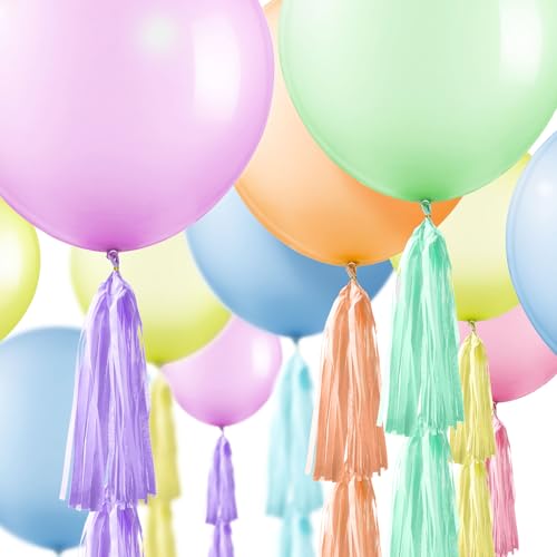 Gejoy 12 Set Jumbo Pastel Balloons 36 Inch Macaron Balloon with Tassels Giant Latex Balloon for Pastel Birthday Party Baby Shower Easter Decorations - Image 5