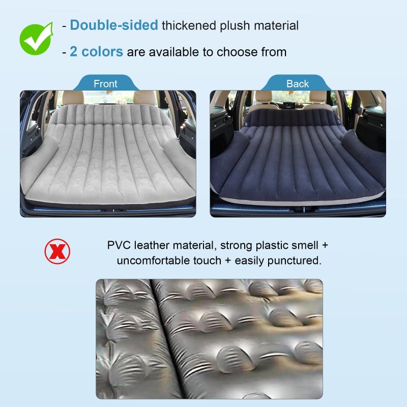 Ciremiv SUV Air Mattress with Double-Sided-Thick Flocked,Car Mattress with Pump & Pillow,Leakproof Durable Car Air Mattress,Car Bed for Auto Camping,Road Tripï¼ŒDouble-Sided Flockingï¼ˆBlack+Greyï¼‰ - Image 2