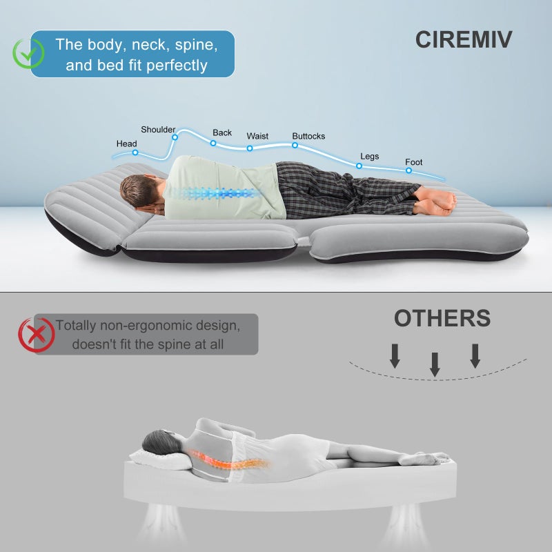 Ciremiv SUV Air Mattress with Double-Sided-Thick Flocked,Car Mattress with Pump & Pillow,Leakproof Durable Car Air Mattress,Car Bed for Auto Camping,Road Tripï¼ŒDouble-Sided Flockingï¼ˆBlack+Greyï¼‰ - Image 4