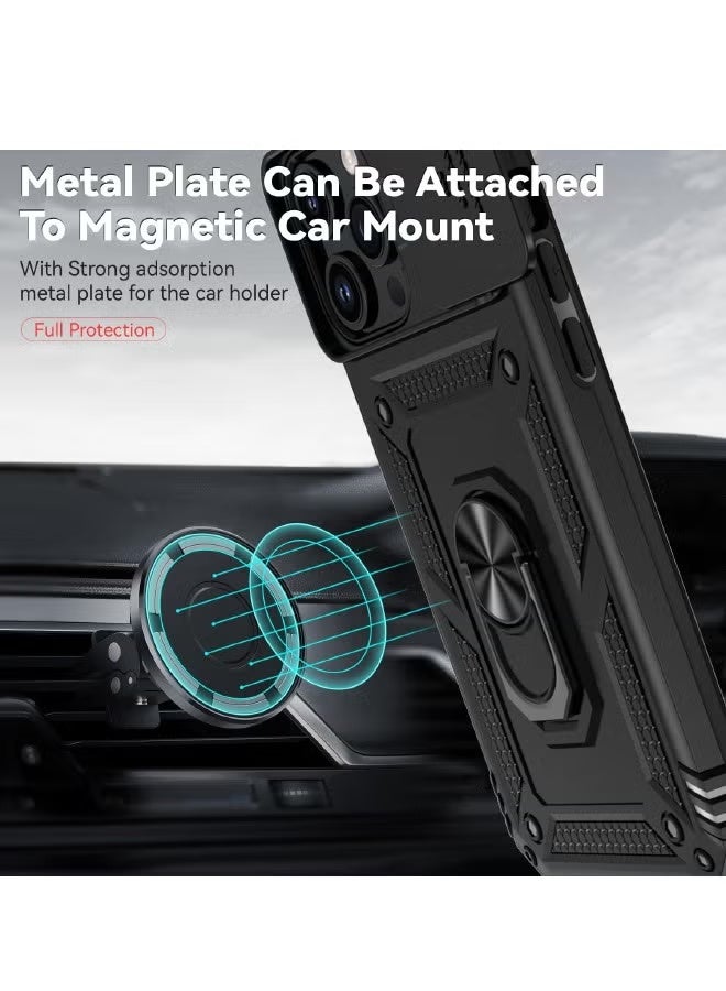 iPhone 16 Pro Max Case, Sliding Camera Cover, Built-in 360° Rotating Ring Kickstand, Drop-Proof and Shockproof, Heavy-Duty Shockproof Protective Case for iPhone 16 Pro Max, Black - Image 4