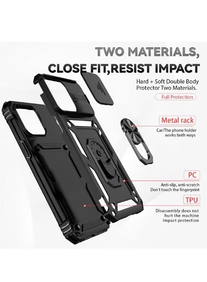 iPhone 16 Pro Max Case, Sliding Camera Cover, Built-in 360° Rotating Ring Kickstand, Drop-Proof and Shockproof, Heavy-Duty Shockproof Protective Case for iPhone 16 Pro Max, Black - Image 5