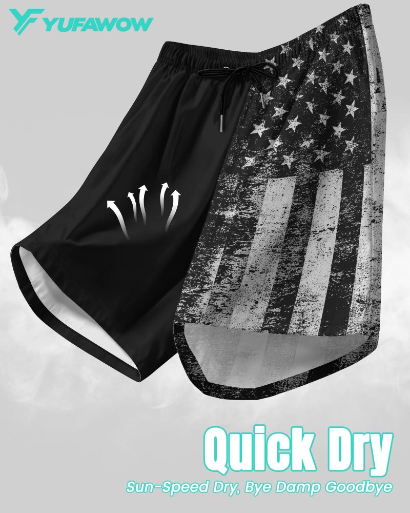 Yufawow 9 Inch 9in Men Swim Trunks Compression Liner Quick Dry Pocket Lined Inseam American Flag 4th July Red White Blue USA Patriotic Male Swimwear Swimsuit Swimtrunks Boardshorts Bathing Suit Beach Short - Image 5