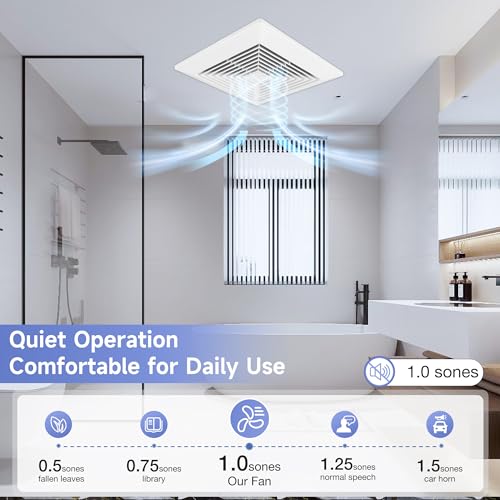 Fanspex Bathroom Ceiling Exhaust Fan, Household Bath Vent Ventilation Fan with 1.0 Sones Quiet Operation, 110 CFM (Housing Size 9.1"x9.1") - Image 4