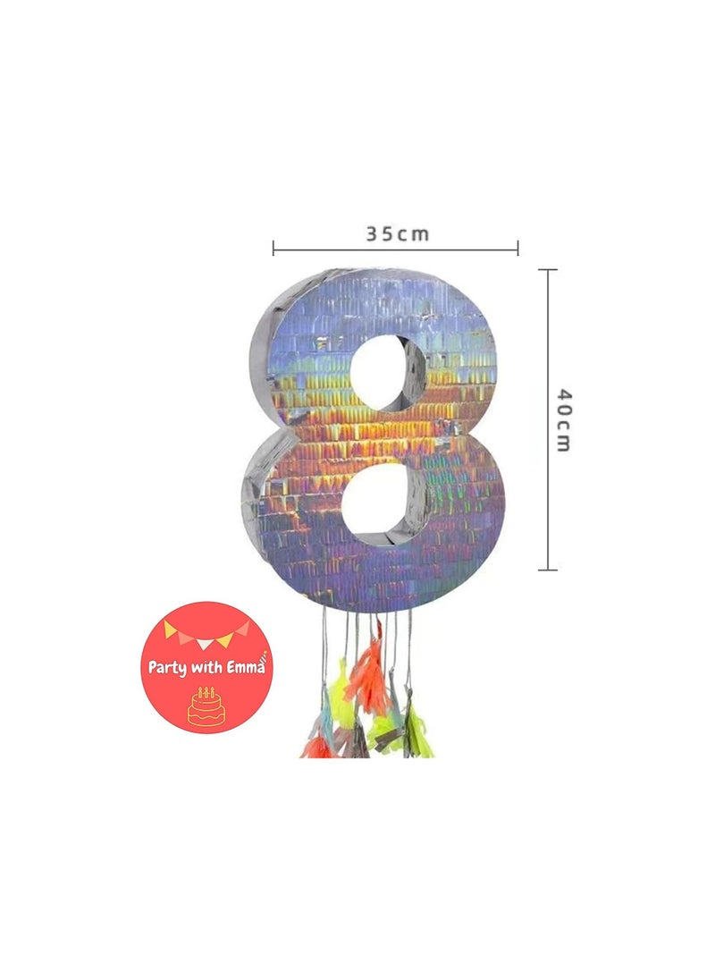 Party with Emma Foil Number Pinata for Kids Birthday Party Decorations Party Favors  Centerpieces Anniversaries Milestones (Number 8)  - Image 2