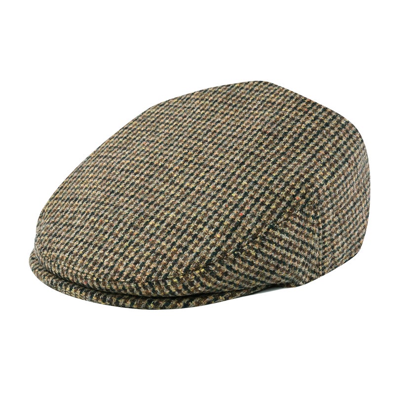 FEINION Men's Wool Tweed Newsboy Ivy Cap Gatsby Golf Flat Hat, T-houndstooth Khaki, 7 3/4 - Image 1