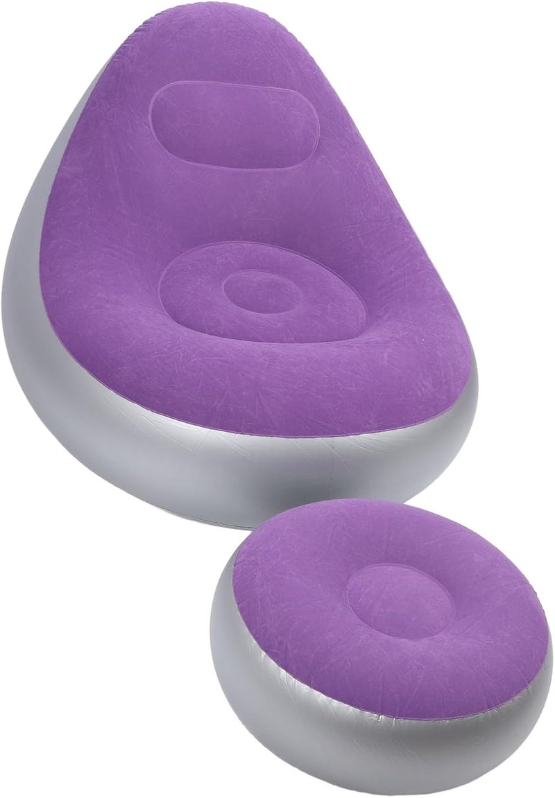 Inflatable Lounge Chair Portable Comfortable Blow Up Sofa Easy Inflation for Camping Home Outdoor Activities PVC Flocking Material (Purple) - Image 2