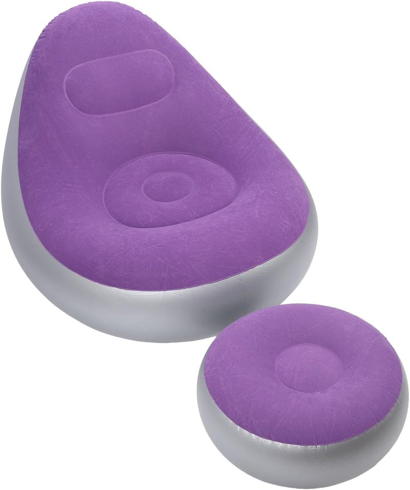 Inflatable Lounge Chair Portable Comfortable Blow Up Sofa Easy Inflation for Camping Home Outdoor Activities PVC Flocking Material (Purple) - Image 3
