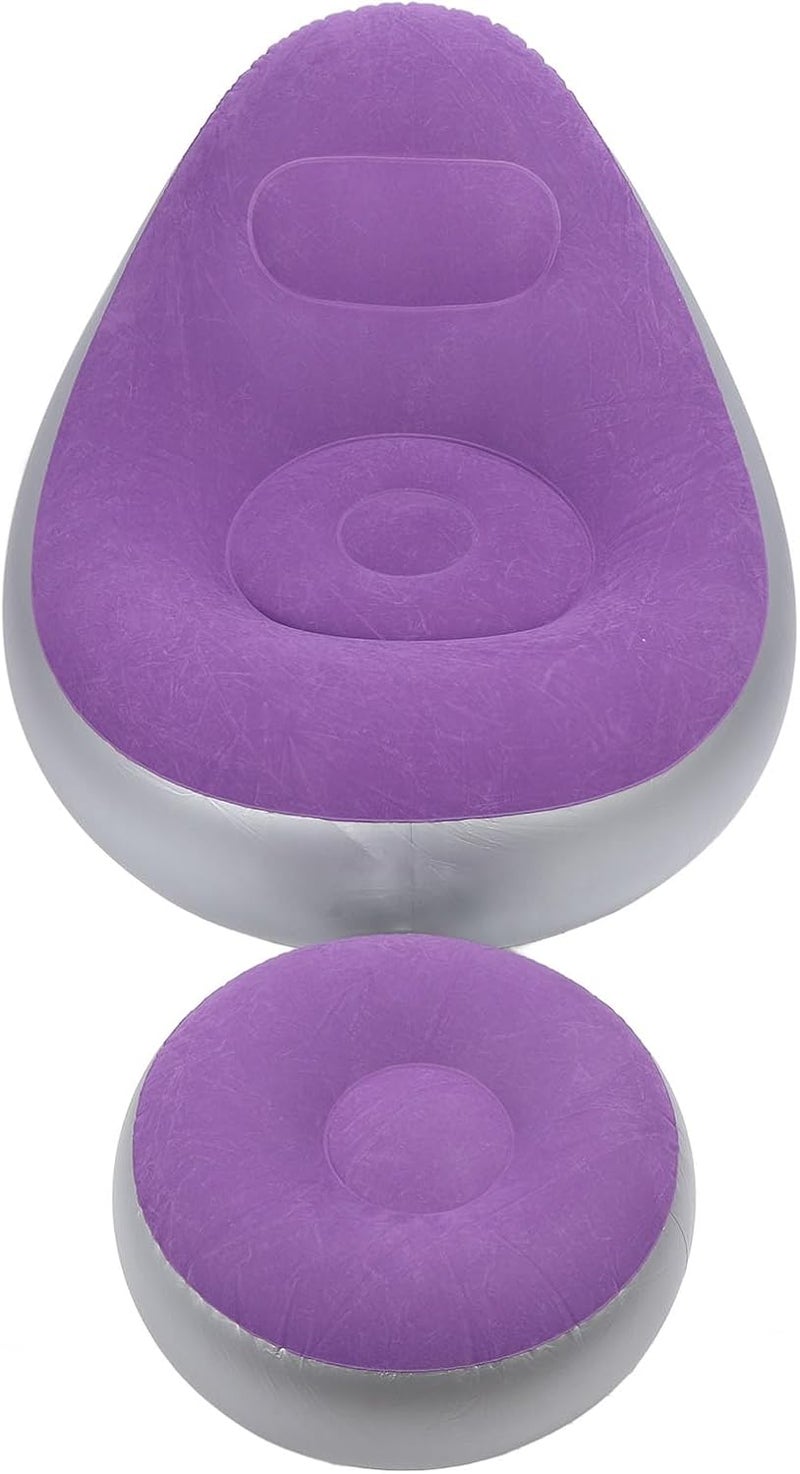 Inflatable Lounge Chair Portable Comfortable Blow Up Sofa Easy Inflation for Camping Home Outdoor Activities PVC Flocking Material (Purple) - Image 5