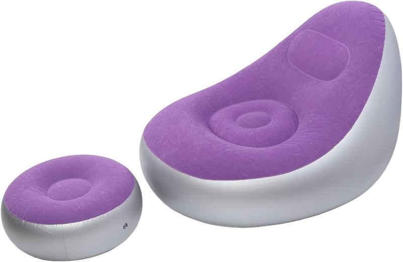 Inflatable Lounge Chair Portable Comfortable Blow Up Sofa Easy Inflation for Camping Home Outdoor Activities PVC Flocking Material (Purple) - Image 4