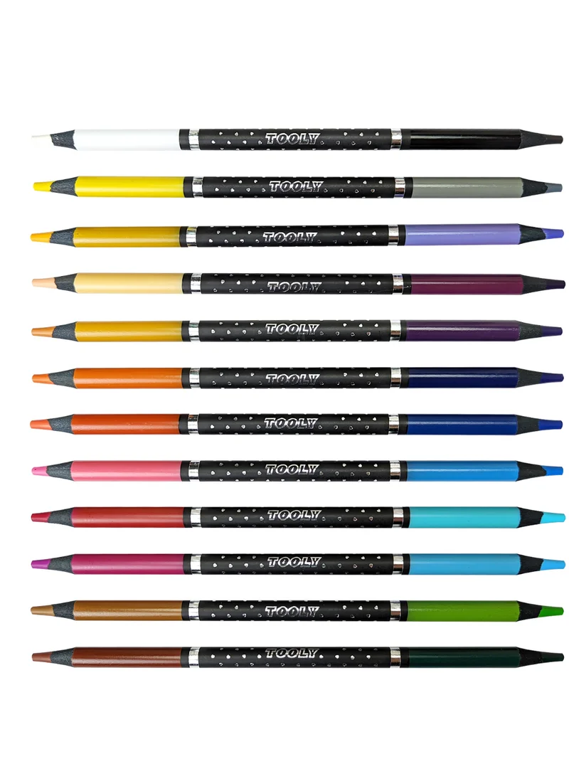 تولي أقلام تلوين مزدوجة الرأس – 12 قلم / 24 لونًا زاهيًا | رأس فرشاة + رأس خط دقيق | حبر سلس وسريع الجفاف وغير سام للأطفال والكبار