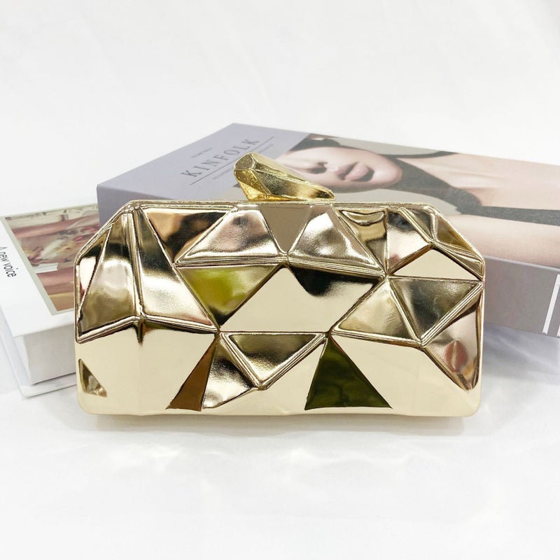 2022 Korean Style Metal Hand-Held Banquet Bag Geometric Rhombus Evening Bag Textured Crossbody Clutch Bag - Image 1