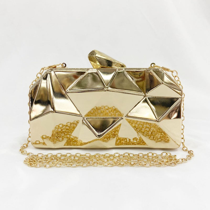 2022 Korean Style Metal Hand-Held Banquet Bag Geometric Rhombus Evening Bag Textured Crossbody Clutch Bag - Image 3