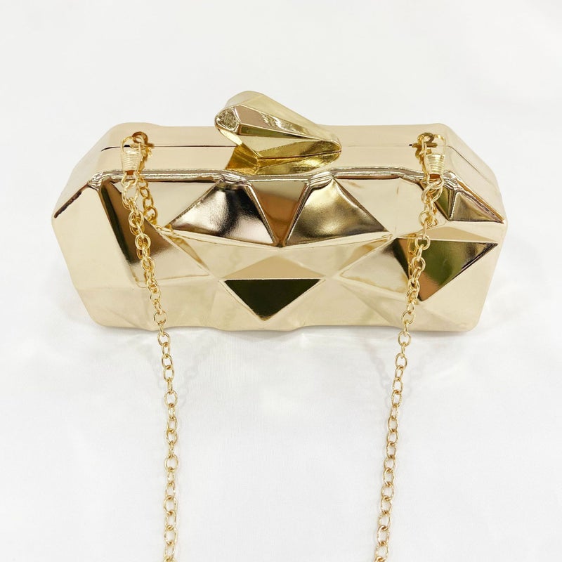 2022 Korean Style Metal Hand-Held Banquet Bag Geometric Rhombus Evening Bag Textured Crossbody Clutch Bag - Image 4