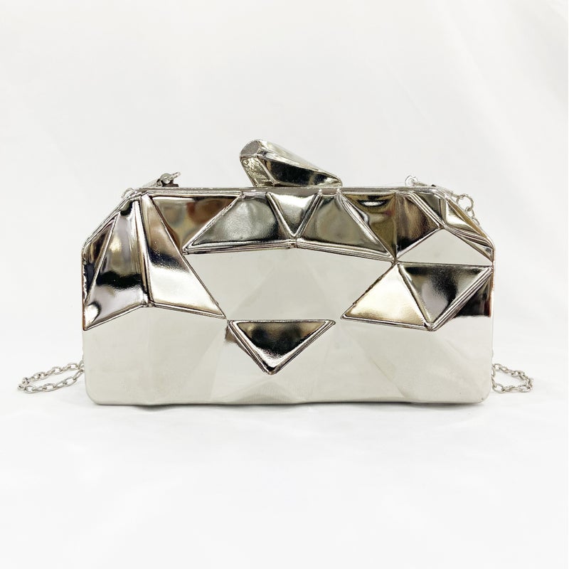 2022 Korean Style Metal Hand-Held Banquet Bag Geometric Rhombus Evening Bag Textured Crossbody Clutch Bag - Image 5