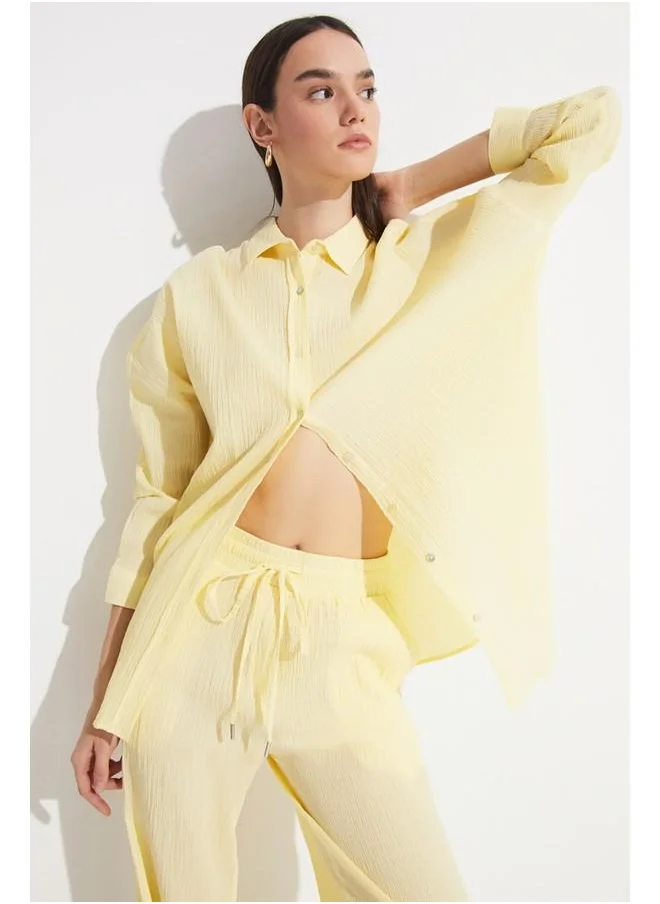 JUNE June Women Exclusive Boyfriend/Wide Fit Cotton Woven Shirt Yellow