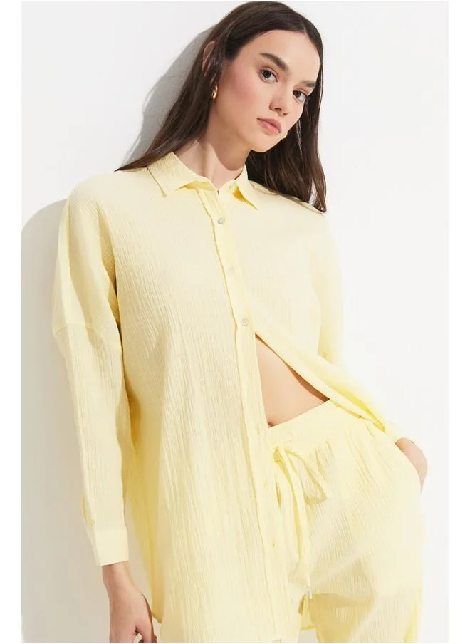 JUNE June Women Exclusive Boyfriend/Wide Fit Cotton Woven Shirt Yellow