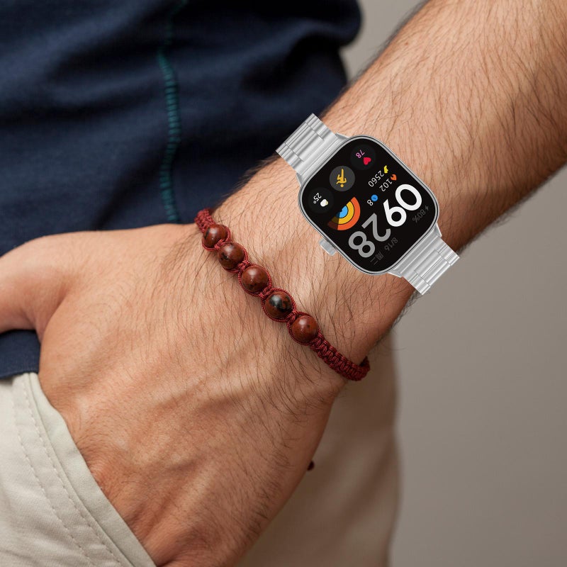 erorex For Xiaomi Smart Band 10 / 10 Nfc / 9 / 9 Nfc Three Beads Metal Watch Band(Silver) - Image 5