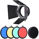 Andoer 96mm Universal Mount Metal Bardoor Barn Door Barndoor with Honeycomb Grid 4pcs Color Gel Filters for Neewer - Image 1