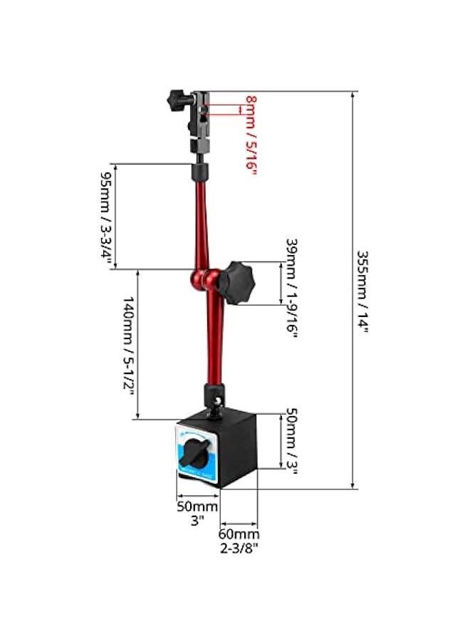 Magnetic Base Indicator Holder,132lbs/60kg Max Pull, 14 Adjustable Metal Test Indicator Holder for Digital Dial Indicator, with 3-Joint Flexible, Black