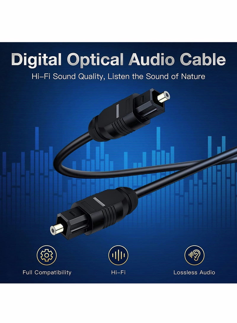 Digital Optical Audio Cable 6ft 1.8M, 24K Gold-Plated, Ultra-Durable Slim Optical Cable Digital Audio Cable for Home Theater, Sound Bar, TV, PS4, Xbox, VD/CD Player, Game Console& More, Black
