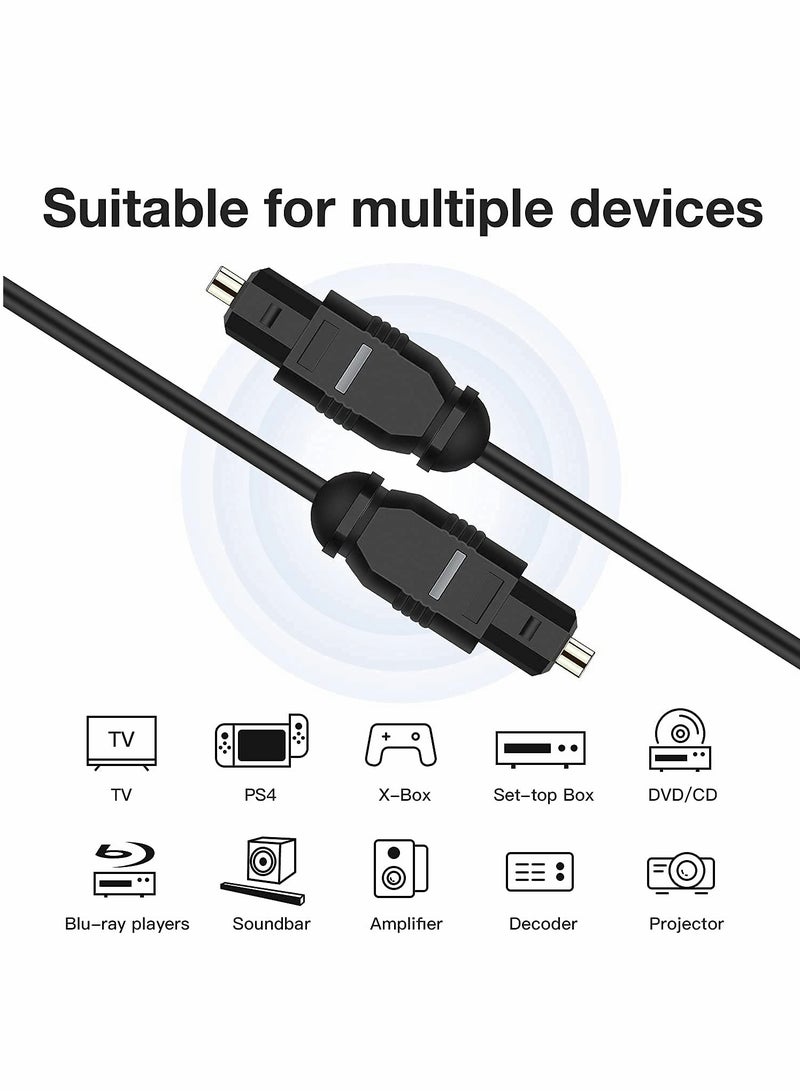 Digital Optical Audio Cable 6ft 1.8M, 24K Gold-Plated, Ultra-Durable Slim Optical Cable Digital Audio Cable for Home Theater, Sound Bar, TV, PS4, Xbox, VD/CD Player, Game Console& More, Black