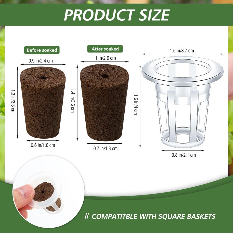 Ziliny Ziliny 200 Pcs Grow Sponges Pods Kit, Includes 100 Grow Sponges, 100 Root Plant Basket, Root Growing Kit Replacement Pod Cups Hydroponic Pods Garden Accessories for Indoor Herb Growing System  - Image 2