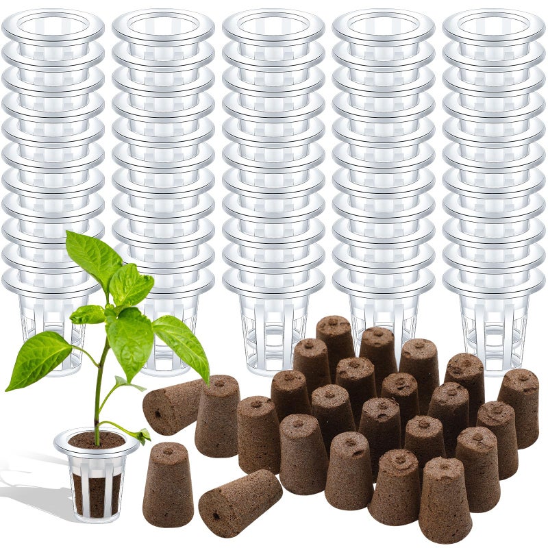 Ziliny Ziliny 200 Pcs Grow Sponges Pods Kit, Includes 100 Grow Sponges, 100 Root Plant Basket, Root Growing Kit Replacement Pod Cups Hydroponic Pods Garden Accessories for Indoor Herb Growing System  - Image 1