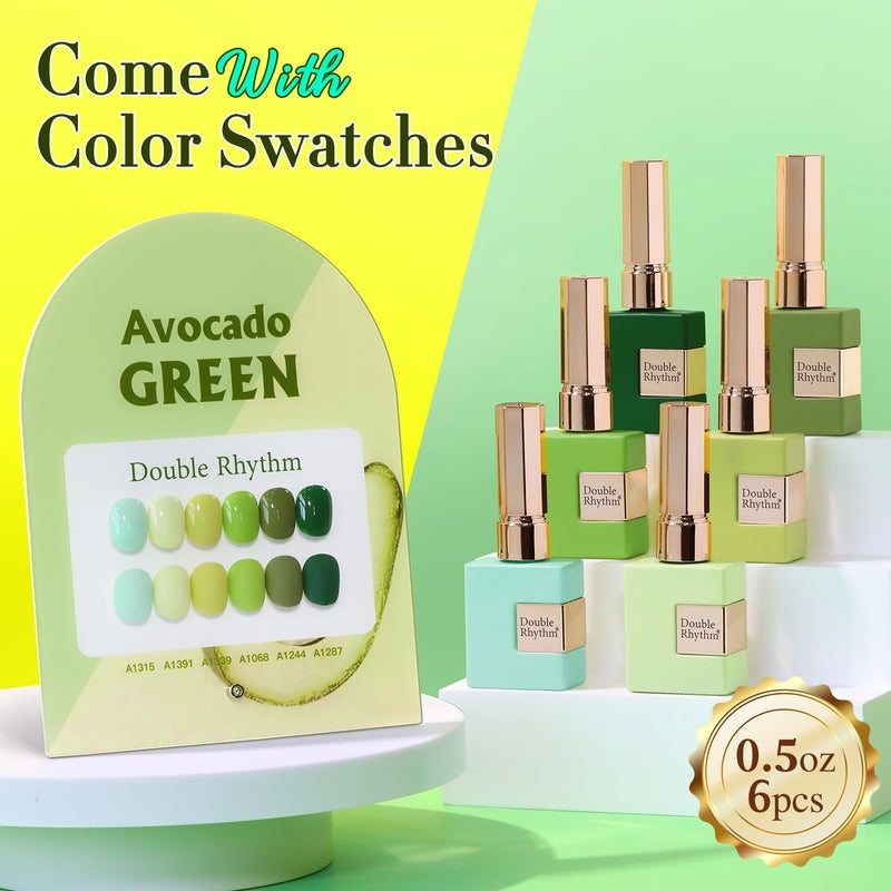 Double Rhythm 6 Pcs 15 ML Gel Polish Set Same Color Same Bottle Soak Off Gel Polish Kit Nail Art Manicure Salon DIY at Home for Women (Light Dark Green Olive Teal-T6-15) - Image 2