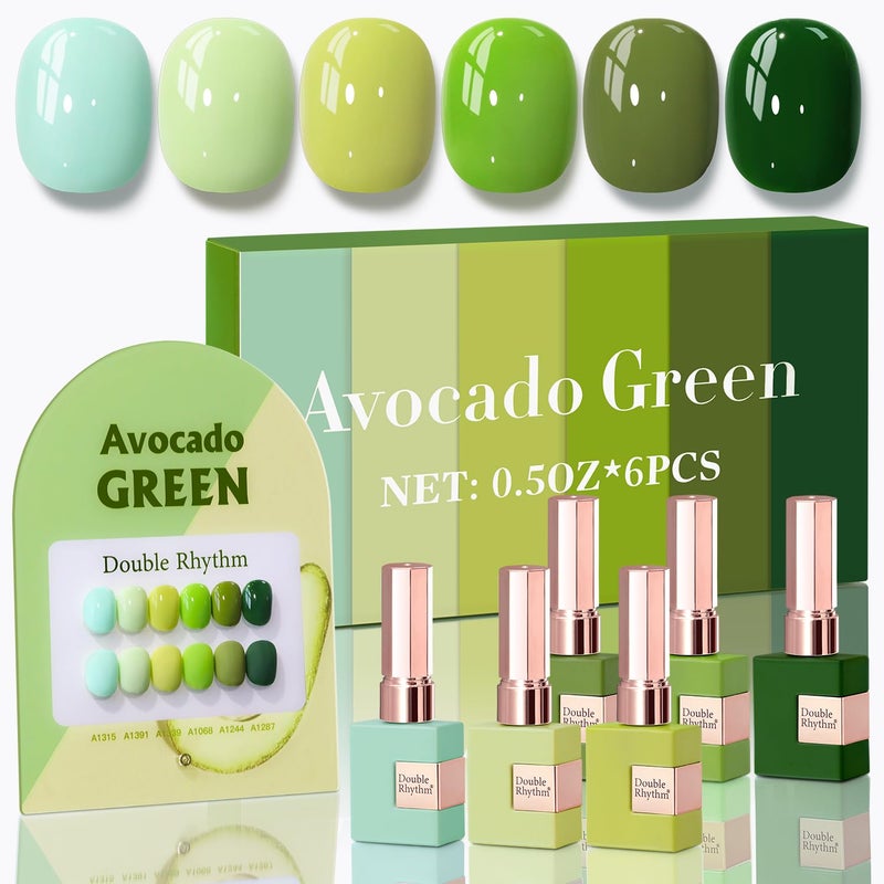 Double Rhythm 6 Pcs 15 ML Gel Polish Set Same Color Same Bottle Soak Off Gel Polish Kit Nail Art Manicure Salon DIY at Home for Women (Light Dark Green Olive Teal-T6-15) - Image 1