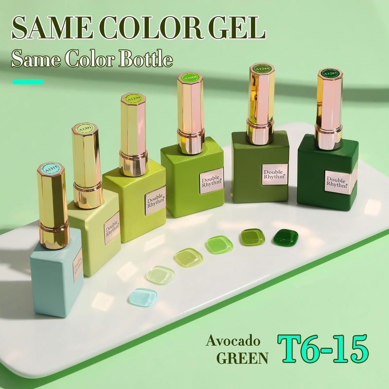 Double Rhythm 6 Pcs 15 ML Gel Polish Set Same Color Same Bottle Soak Off Gel Polish Kit Nail Art Manicure Salon DIY at Home for Women (Light Dark Green Olive Teal-T6-15) - Image 4