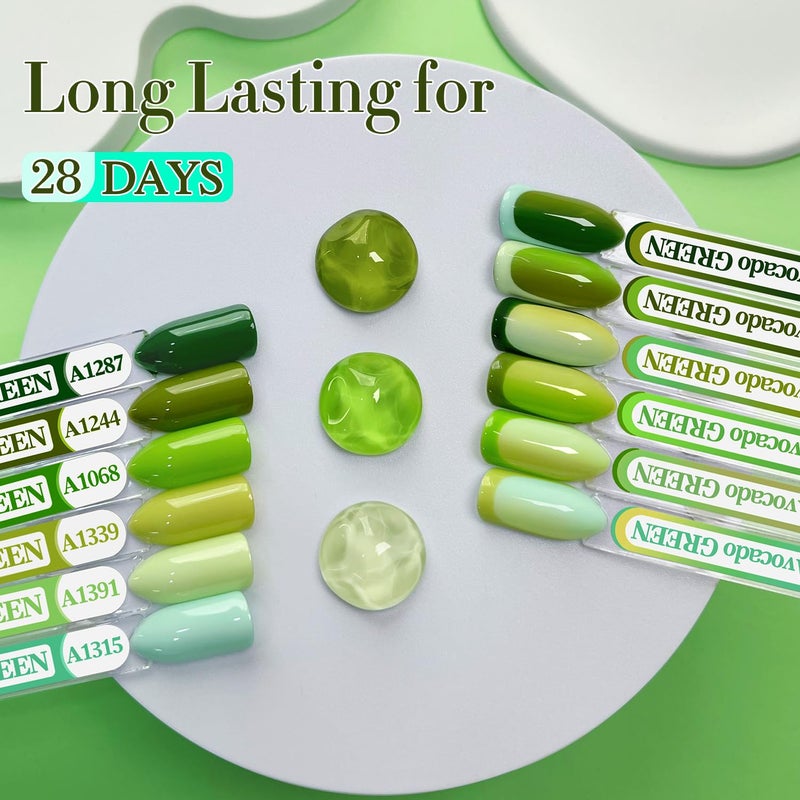 Double Rhythm 6 Pcs 15 ML Gel Polish Set Same Color Same Bottle Soak Off Gel Polish Kit Nail Art Manicure Salon DIY at Home for Women (Light Dark Green Olive Teal-T6-15) - Image 5