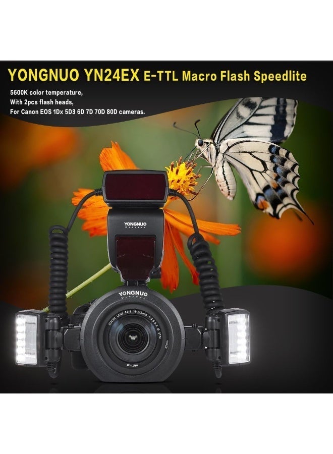 YONGNUO YN24EX YN-24EX 24EX, TTL Macro Ring Flash LED Macro Flash Speedlite, with 2pcs Flash Head and 4pcs Adapter Rings for Canon - Image 3
