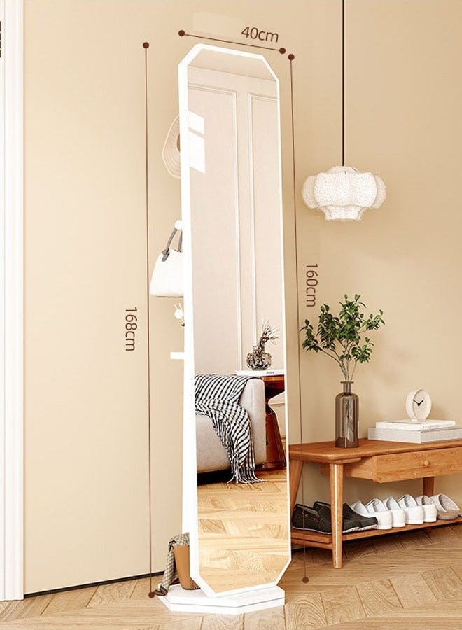 NKX Antique-Style Rotating Full-Length Mirror with Integrated Coat & Storage Rack – Unique Shaped Floor Mirror for Bedroom & Living Room 40 width 160 Length White Color - Image 1